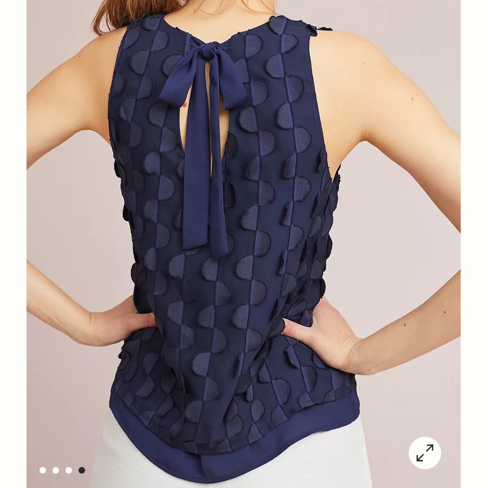 Anthropologie Maeve Navy Dimensional Top Blouse US 2 Sleeveless Tie Back NWT